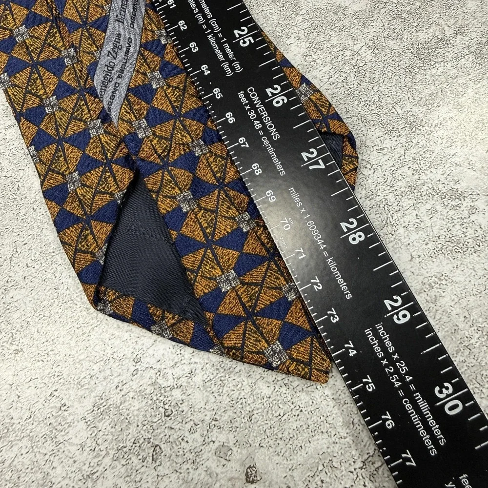 Ermenegildo Zegna Silk Tie Mens One Size Blue‎ Geometric Made In Italy Necktie